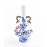 A Chinese porcelain blue and white bottle vase possibly Yongzheng the bulbous body decorated in