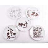 Five Pablo Picasso decorative porcelain plates by Limoges from the 'Succession Picasso 1997 -