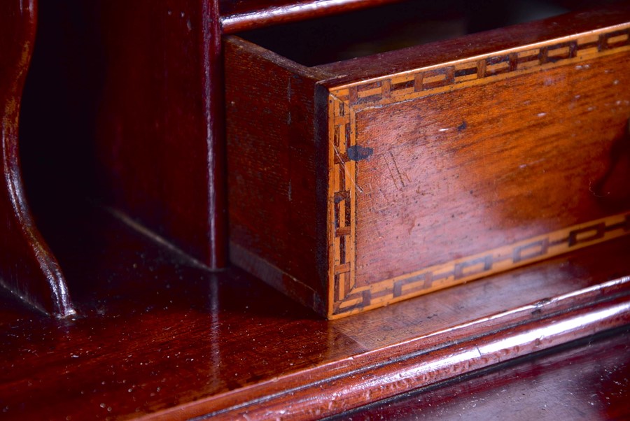 A George III mahogany bureau bookcase with carved frieze over twin astral glazed doors, the drop - Image 4 of 10