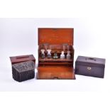 A 19th century apothecary box and contents 32 cm wide, together with a George III tea caddy (with