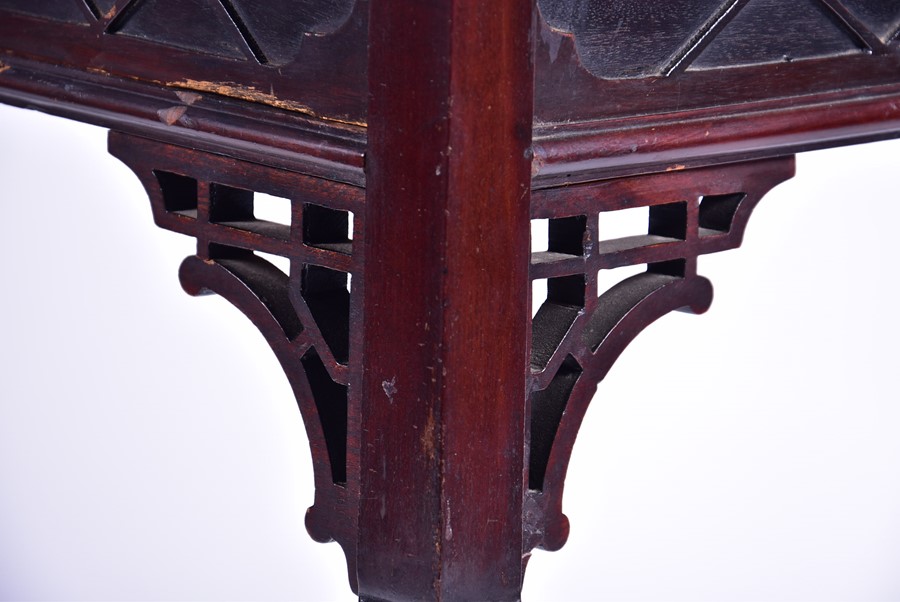 A 19th century rosewood envelope card table with pierces and carved frieze, opening to reveal a - Image 2 of 8