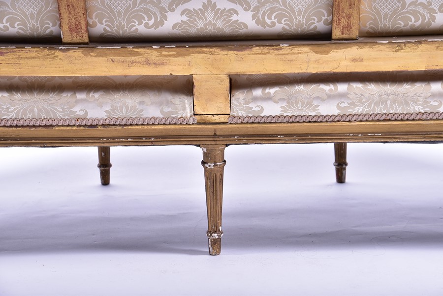 A Louis XVI style gilded sofa upholstered with light floral pattern fabric, the frame with gadroon - Image 3 of 6