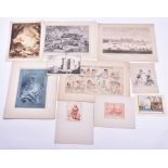 A collection of antique French prints to include a Musee du Louvre Chalcographie of a view of the