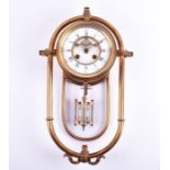 A late 19th century French brass wall clock the circular dial bearing Roman and Arabic numerals,