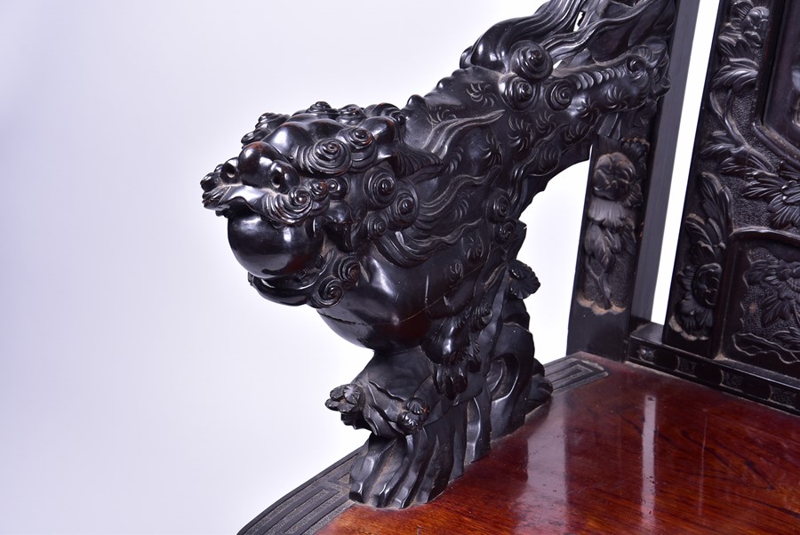 A large and impressive late 19th / early 20th century Chinese carved hardwood throne chair the - Image 2 of 11