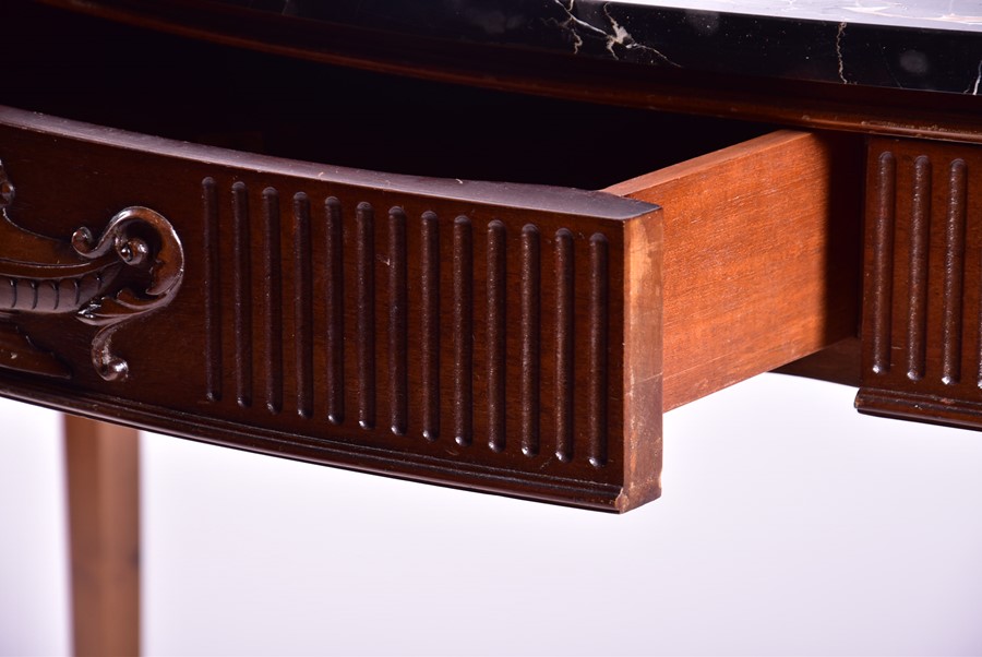 An Adam style marble top console table with serpentine front above a reeded frieze with single - Image 2 of 5