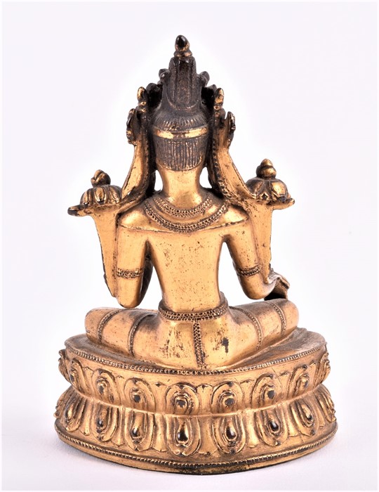 A fine Tibetan gilt metal figure of Tara, 15th/16th century, cast seated in lalitasana on a double - Image 6 of 8