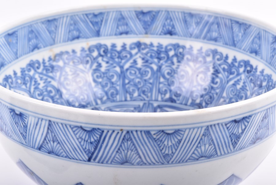 A Chinese blue and white porcelain lobbed bowl the interior decorated with patterned roundels, one - Image 6 of 11