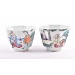 A pair of 19th century Chinese porcelain octagonal tea bowls decorated with scenes of musicians