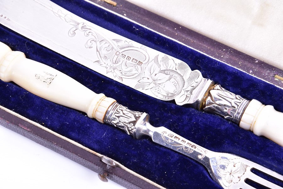 A boxed pair of 19th century mother of pearl and silver fish servers along with a collection of - Image 12 of 12