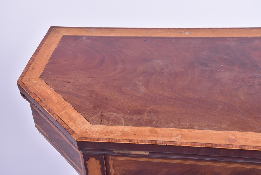 A Georgian mahogany card table with satinwood and tulipwood veneers a hexagonal shaped top, with - Image 2 of 6