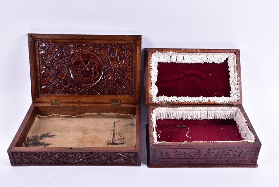 A collection of relief carved hardwood boxes along with one with bone inlay of rectangular form - Image 4 of 6