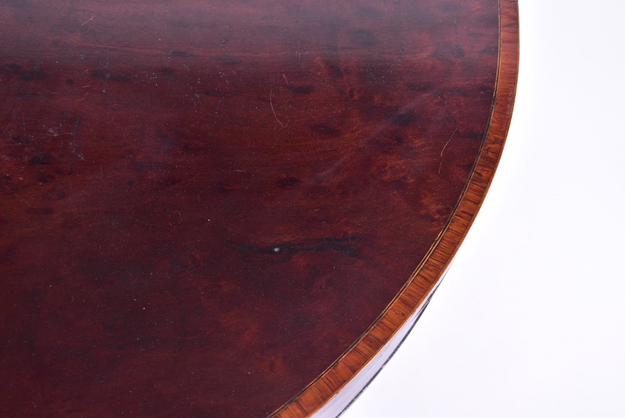 A 19th century walnut demi-lune fold over tea table on tapering legs, 92 cm wide. - Image 2 of 4