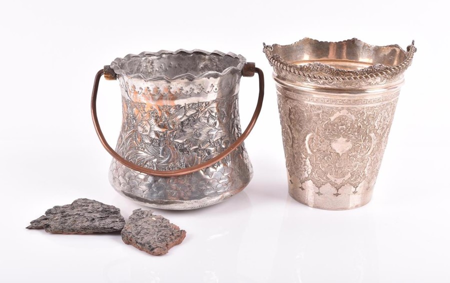 Two silver gilt Middle Eastern belts together with two white metal buckets, one hallmarked, weight - Image 6 of 7