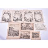 Four large antique engravings after Francois Boucher each depicting allegorical monuments to 17th