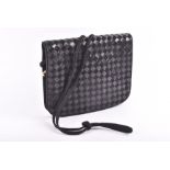 A Bottega Veneta Black Leather Woven Cross Body Bag with zipped internal pocket, the long strap