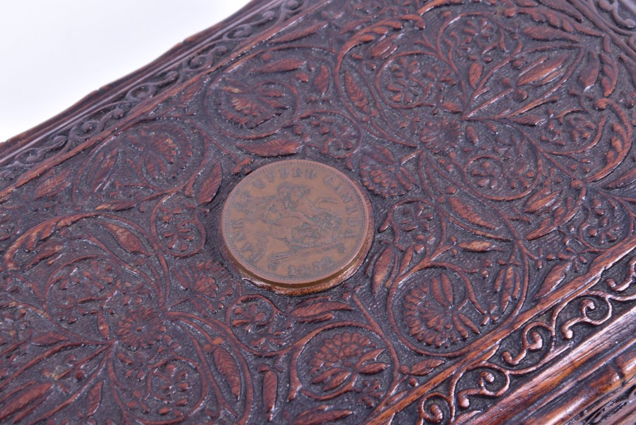 A collection of relief carved hardwood boxes along with one with bone inlay of rectangular form - Image 5 of 6