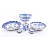 A Chinese blue and white porcelain lobbed bowl the interior decorated with patterned roundels, one