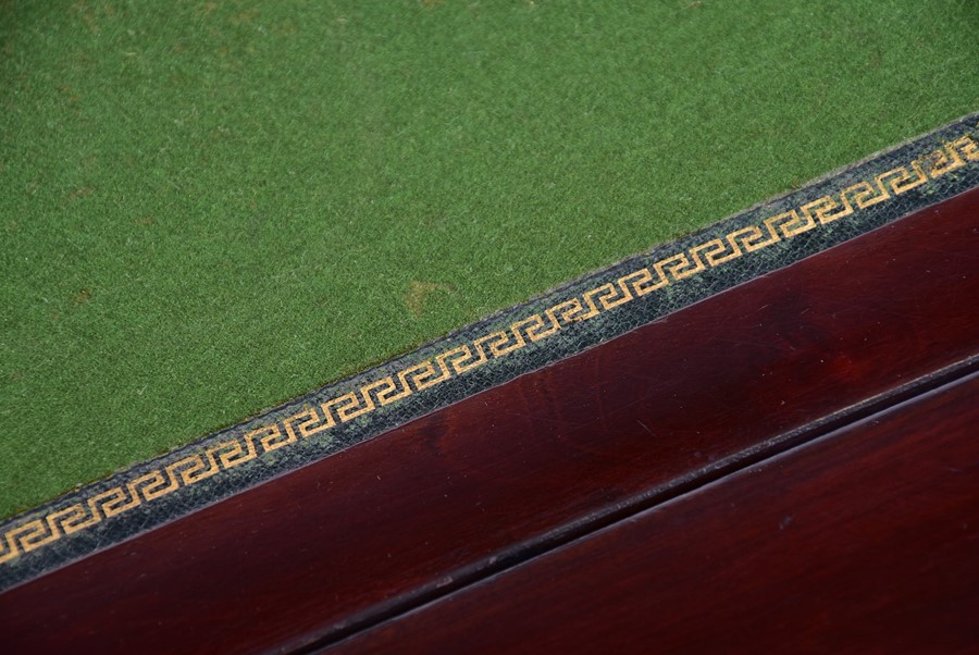 A 19th century rosewood envelope card table with pierces and carved frieze, opening to reveal a - Image 6 of 8