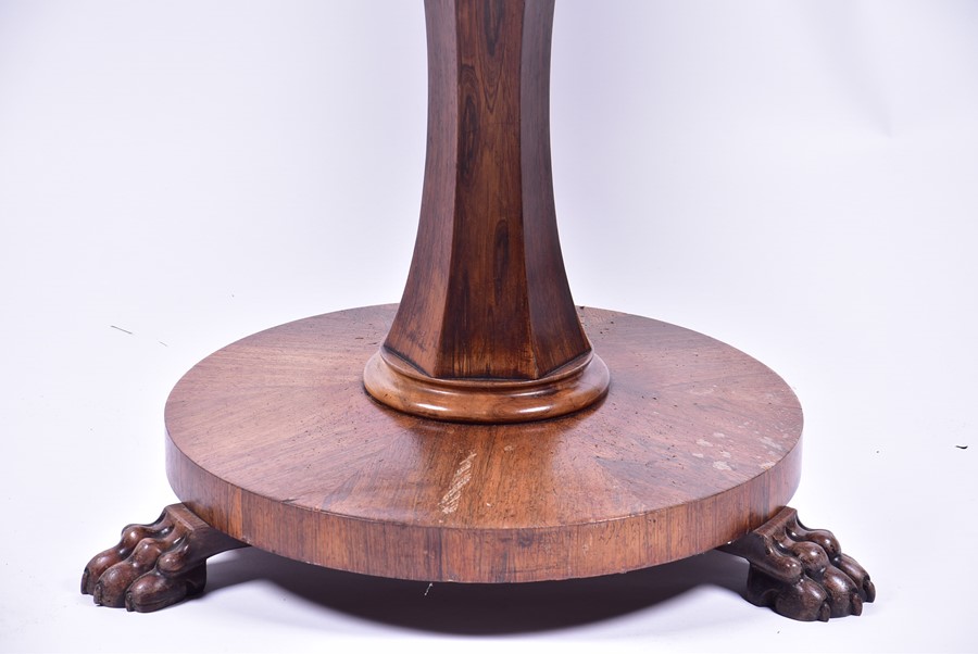 A William IV circular rosewood breakfast table, the circular tilt top with sloped border, set - Image 4 of 5