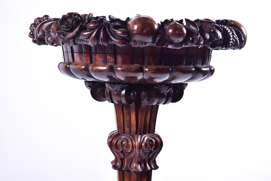 A fine quality 19th century carved jardiniere  the top deeply carved with flowers, corn, wheat- - Image 6 of 7