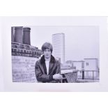 David Bowie: a mounted black and white photograph  taken on the roof of what is now Soho House,