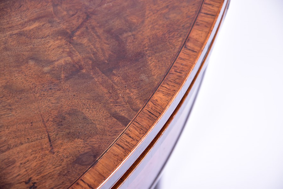 A 19th century walnut demi-lune fold over tea table on tapering legs, 92 cm wide. - Image 3 of 4