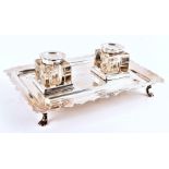An Edwardian silver inkstand Sheffield 1905, by Mappin & Webb, with twin square bottles, each with