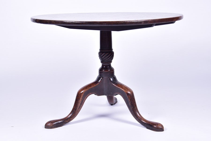 A George III mahogany breakfast table on a twisted column and tripod base, presumably cut down at - Image 3 of 4