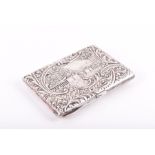 An Edwardian silver card case  Birmingham 1902, by Henry Matthews, with a detailed embossed