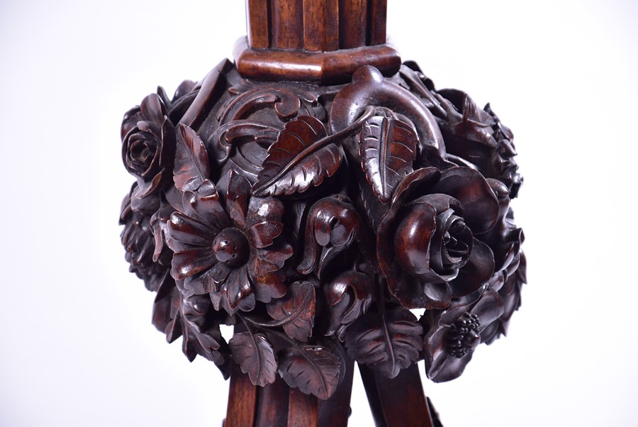 A fine quality 19th century carved jardiniere  the top deeply carved with flowers, corn, wheat- - Image 4 of 7