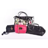 A collection of ladies bags to include, a Lulu Guinness patent leather handbag with gold metal chain