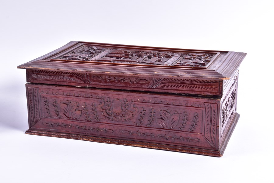 A collection of relief carved hardwood boxes along with one with bone inlay of rectangular form - Image 3 of 6