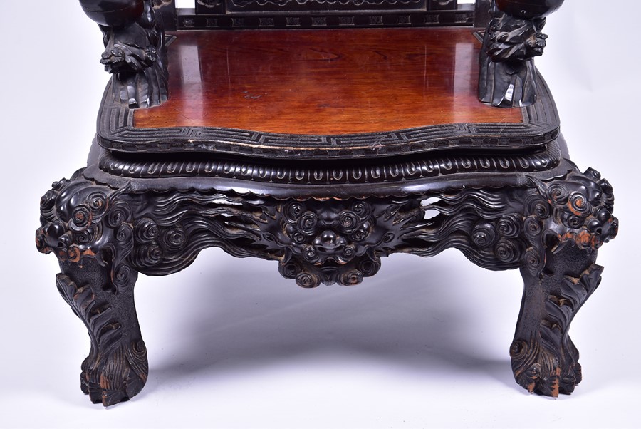 A large and impressive late 19th / early 20th century Chinese carved hardwood throne chair the - Image 6 of 11