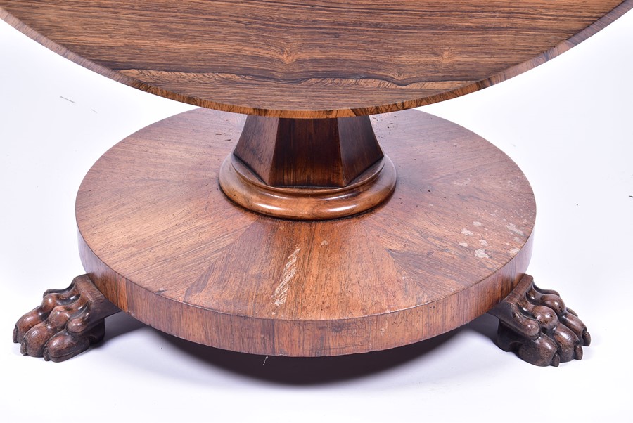 A William IV circular rosewood breakfast table, the circular tilt top with sloped border, set - Image 5 of 5