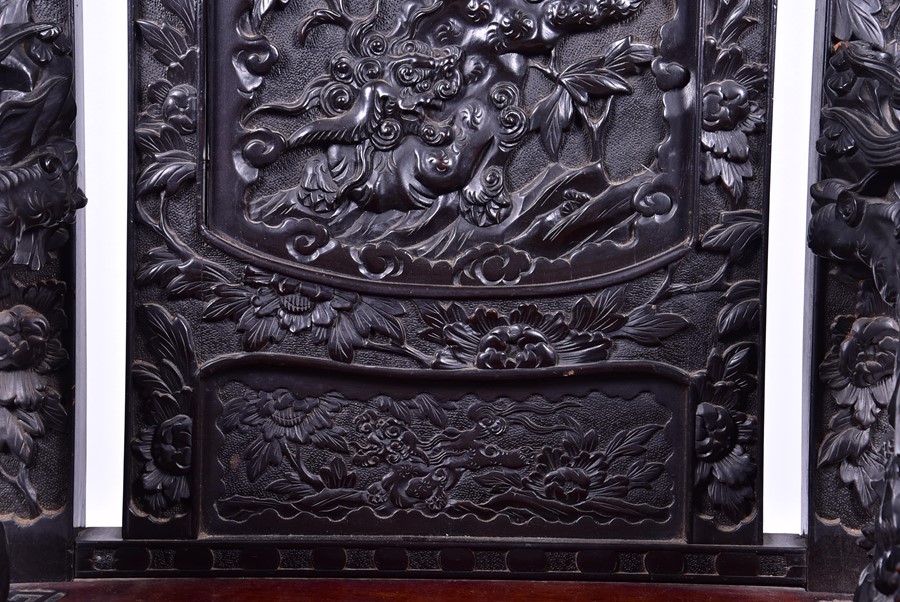 A large and impressive late 19th / early 20th century Chinese carved hardwood throne chair the - Image 3 of 11