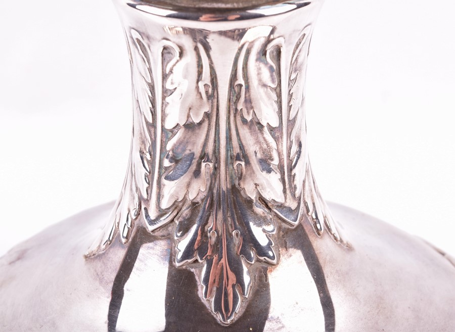 A German Art Nouveau silver vase stamped 800, the fluted neck pierced with floral patterns in the - Image 3 of 5