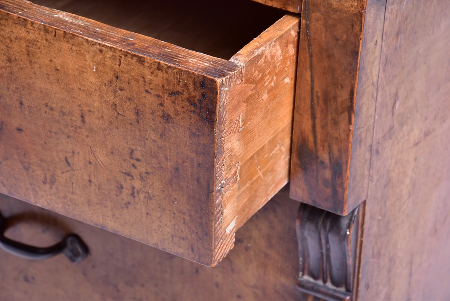 A late 18th or early 19th century walnut veneered chest with,  three graduated drawers flanked by - Image 4 of 5