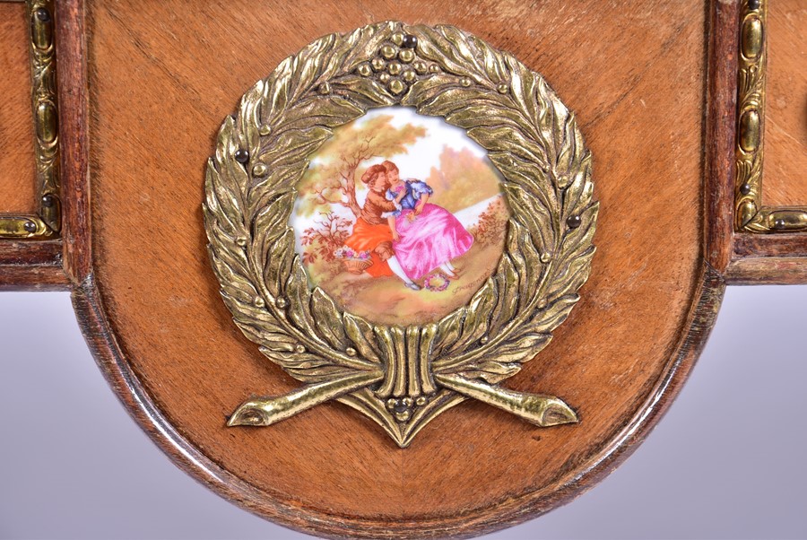 A 20th century French Louis XVI style console table with marble top, above a porcelain mounted - Image 4 of 7