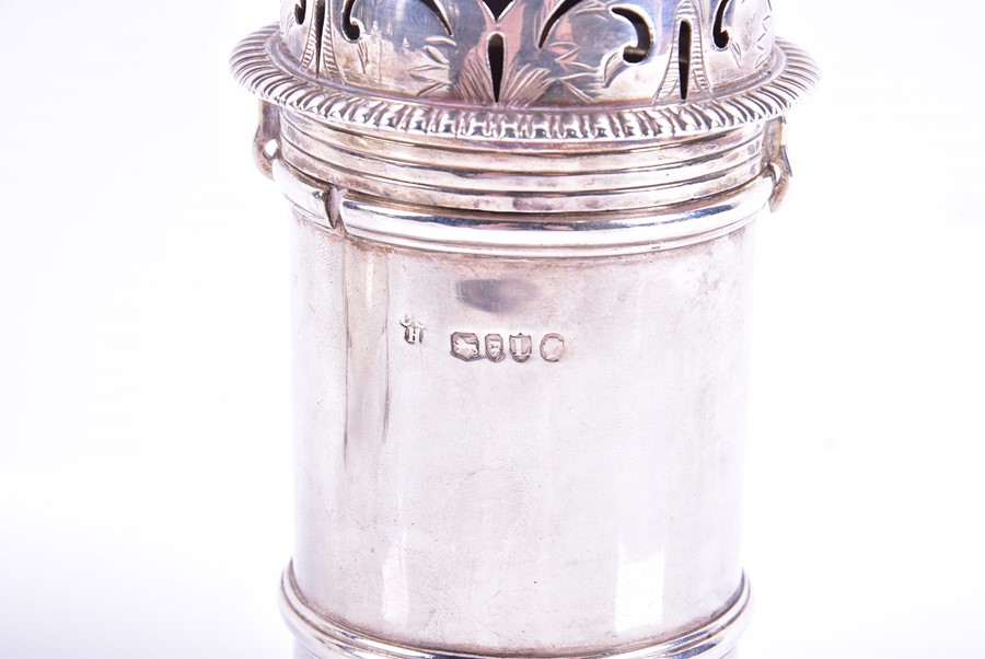 A late 19th century silver caster London, 1886, with finely pierced detail and gadroon borders, - Image 2 of 3