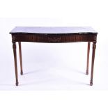 An Adam style marble top console table with serpentine front above a reeded frieze with single