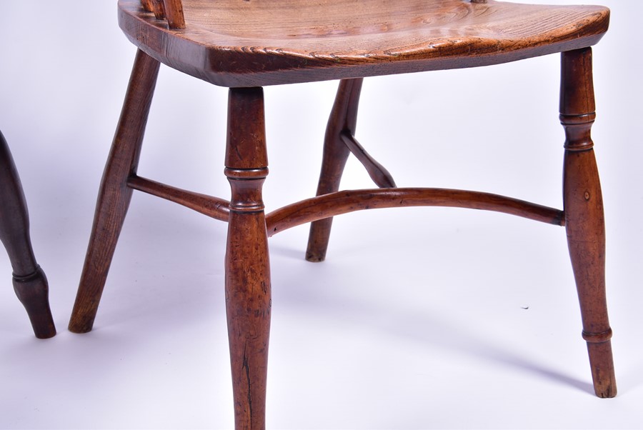 Two graduated 19th century elm and ash Windsor armchairs each with pierced vase splatbacks and - Image 3 of 8