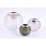 A collection of vestas to include two silver mounted crystal orbs and another similar finished in