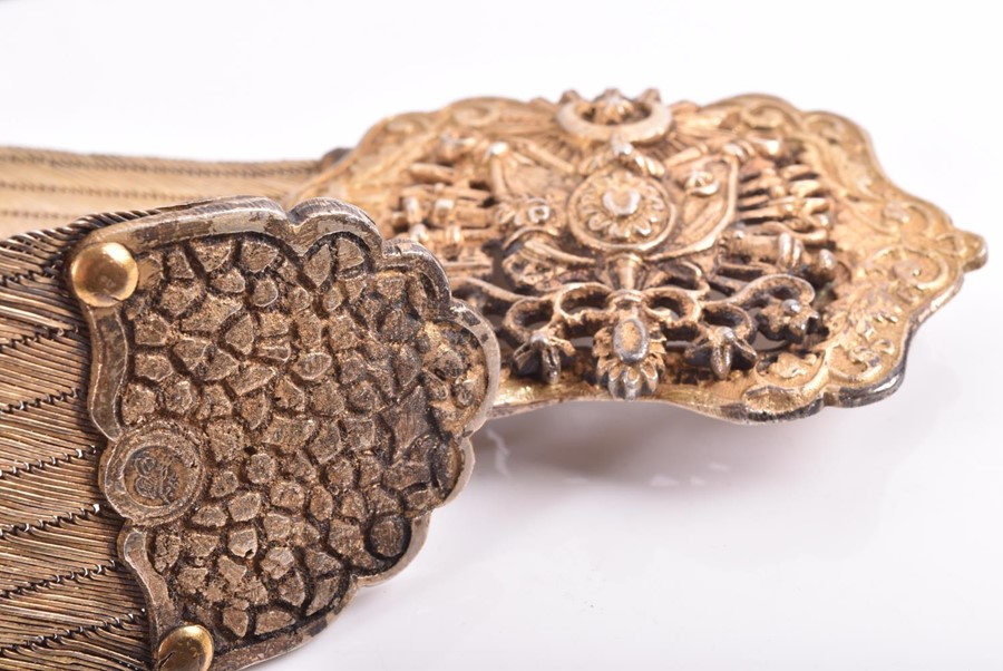 Two silver gilt Middle Eastern belts together with two white metal buckets, one hallmarked, weight - Image 2 of 7