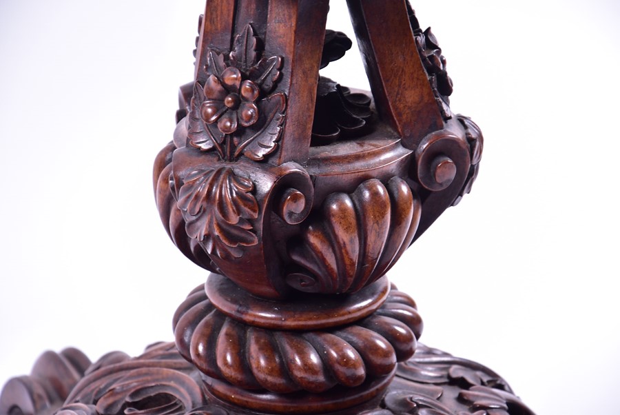 A fine quality 19th century carved jardiniere  the top deeply carved with flowers, corn, wheat- - Image 5 of 7