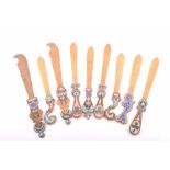 A collection of 9 Venetian micro mosaic and brass letter openers most likely late 19th century,