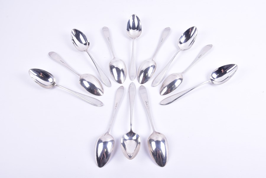 An early 20th century set of twelve Dutch silver soup spoons 1926, with makers mark 'B' in shield,