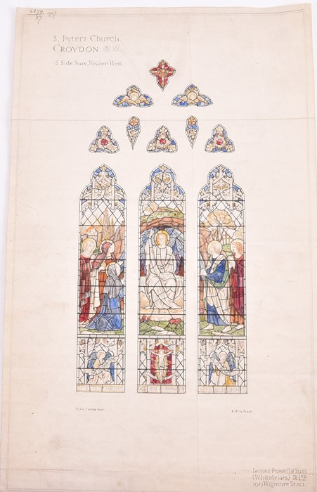 James Powell & Sons, Whitefriars an original stained glass window design for St Peter's Church,