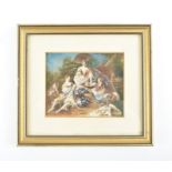 After Nicolas Lancret, miniature on ivory depicting a group of friends and lovers languishing in the