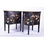 A pair of contemporary Chinese style two-door cabinets with painted bird and foliate decoration,